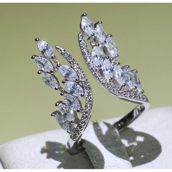 Simulated Diamond Angel Wings Open Decor Cuff Adjustable Bling Glamorous Ring - Picture 4 of 7